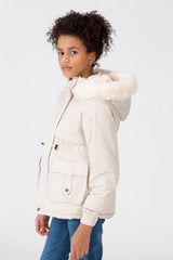 Girl’s Tomato Store Warm Faux Fur Hood Large Front Pockets Zip-Up Closure Waterproof Jacket