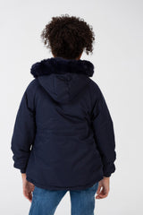 Girl’s Tomato Store Warm Faux Fur Hood Large Front Pockets Zip-Up Closure Waterproof Jacket