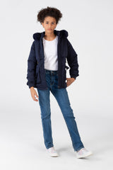 Girl’s Tomato Store Warm Faux Fur Hood Large Front Pockets Zip-Up Closure Waterproof Jacket