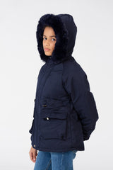Girl’s Tomato Store Warm Faux Fur Hood Large Front Pockets Zip-Up Closure Waterproof Jacket