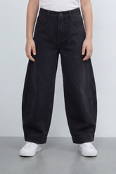 Girl's Tomato Store Curve Panel Barrel Pants Washed Grain Surface Runs Through The Body Curved Side Seams Wide Leg Shape
