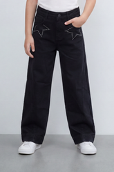 Girl's Tomato Store Stardust Pants Rhinestone Star Artwork Around The Front Pockets Washed Grain