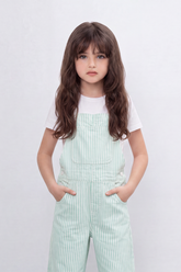 Girl's Tomato Store Stripe Utility Overalls Vertical Stripe Pattern Runs Through Washed Grain Surface Jumpsuit