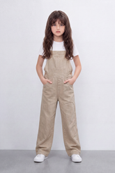 Girl's Tomato Store Utility Bib Overalls Washed Grain Texture Covers Full Body Front Bib Pocket Side Button Detail Slim Fit Jumpsuit