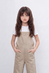 Girls’ Tomato Store Utility Bib Overalls Washed Grain Texture Covers Full Body Front Bib Pocket Side Button Detail Slim Fit Jumpsuit
