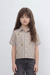 Girl's Tomato Store Butterfly Stripe Blouse Vertical Line Print Covers The Body With Raised Metallic Butterfly