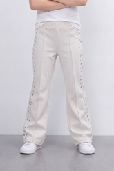 Girl's Tomato Store Stud Line Flare Legn Slim Fit Pants Framed With Side Stud Artwork Front Seam Detail Pull On Waist