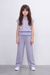 Girl's Tomato Store Geo Ripple Co-Ord Set Allover Mini Diamond Pattern Over Raised Dobby Texture Stretch Outfit