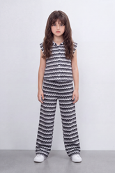 Girl's Tomato Store Zigzag Wave Co-Ord Set Allover Chevron Pattern With Raised Ripple Texture Button Front Detail Outfit