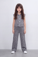 Girl's Tomato Store Zigzag Wave Co-Ord Set Allover Chevron Pattern With Raised Ripple Texture Button Front Detail Outfit