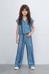 Girl's Tomato Store Prism Stripe Co-Ord Set With Allover Space Dyed Stripe Pattern Raised Rib Texture Outfit