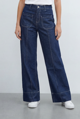 Women's Tomato Store Utility Pocket Jeans Wide Leg Denim Silhouette Front Patch Pocket Detail