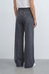 Women’s Tomato Store Tie Waist Wide Leg Jeans Acid Wash Pants Self Fabric Belt Detail