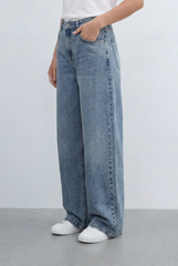 Women’s Tomato Store Wide Leg Denim Jeans Pants High Rise Waist Relaxed Light Wash Finish