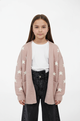 كارديغان بناتي محبوك Slim Fit بطبعة نجوم وأكمام طويلة