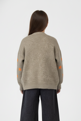 Girl's Slim Fit Knit Cardigan Pullover With A Star Print And Long Sleeves