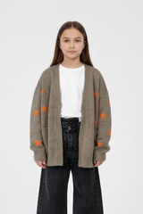 Girl's Slim Fit Knit Cardigan Pullover With A Star Print And Long Sleeves