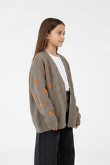 Girl's Slim Fit Knit Cardigan Pullover With A Star Print And Long Sleeves
