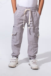 Boy’s Casual Sherwal Trousers Pants Featuring Multiple Gabardine Cargo Pockets Elastic Waistband with Adjustable Drawstring