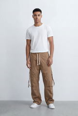 Men's Stacked Utility Pockets Unique Double Flap Elasticated Drawstring Waist Smart Casual Soft Waterproof Cargo Pants