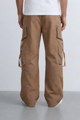 Men's Stacked Utility Pockets Unique Double Flap Elasticated Drawstring Waist Smart Casual Soft Waterproof Cargo Pants