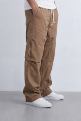 Men's Stacked Utility Pockets Unique Double Flap Elasticated Drawstring Waist Smart Casual Soft Waterproof Cargo Pants