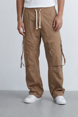 Men's Stacked Utility Pockets Unique Double Flap Elasticated Drawstring Waist Smart Casual Soft Waterproof Cargo Pants