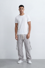 Men's Stacked Utility Pockets Unique Double Flap Elasticated Drawstring Waist Smart Casual Soft Waterproof Cargo Pants