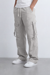 Men's Stacked Utility Pockets Unique Double Flap Elasticated Drawstring Waist Smart Casual Soft Waterproof Cargo Pants