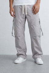 Men's Stacked Utility Pockets Unique Double Flap Elasticated Drawstring Waist Smart Casual Soft Waterproof Cargo Pants