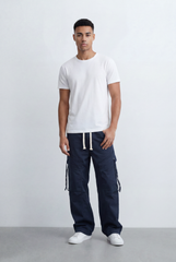 Men's Stacked Utility Pockets Unique Double Flap Elasticated Drawstring Waist Smart Casual Soft Waterproof Cargo Pants