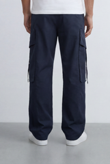 Men's Stacked Utility Pockets Unique Double Flap Elasticated Drawstring Waist Smart Casual Soft Waterproof Cargo Pants