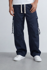 Men's Stacked Utility Pockets Unique Double Flap Elasticated Drawstring Waist Smart Casual Soft Waterproof Cargo Pants