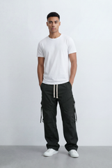 Men's Stacked Utility Pockets Unique Double Flap Elasticated Drawstring Waist Smart Casual Soft Waterproof Cargo Pants