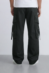 Men's Stacked Utility Pockets Unique Double Flap Elasticated Drawstring Waist Smart Casual Soft Waterproof Cargo Pants