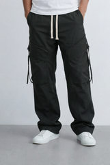 Men's Stacked Utility Pockets Unique Double Flap Elasticated Drawstring Waist Smart Casual Soft Waterproof Cargo Pants