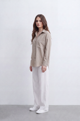 Women’s Tomato Store Soft Utility Blouse Washed Plain Surface With Subtle Grain Depth Button