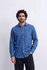 Men's Regular Fit Long Sleeve Jeans Denim Shirt Classic Chest Pocket Button Up Tomato Store Casual Everyday Style