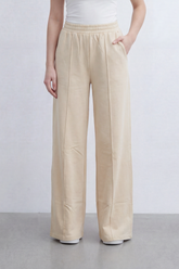 Women’s Tomato Store Soft Column Wide Linen Pants Clean Brushed Surface Defined By Vertical Pintuck Lines