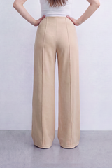 Women’s Tomato Store Seam Flow Wide Legen Pants Smooth Plain Surface Defined By Front Pintuck Lines