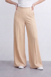 Women’s Tomato Store Seam Flow Wide Legen Pants Smooth Plain Surface Defined By Front Pintuck Lines