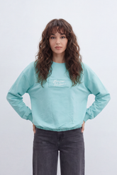 Women’s Tomato Store Bonjour Patch T-Shirt Centered Script Label Detail Smooth Plain Surface Relaxed