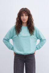 Women’s Tomato Store Bonjour Patch T-Shirt Centered Script Label Detail Smooth Plain Surface Relaxed