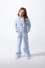 Girl’s Sweet Rabbit Print Slim Fit Melton Two-Pieces Cropped Outfit Set