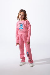 Girl’s Stitch Print Cropped Slim Fit Melton Crew Neck Outfit Set