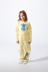Girl’s Stitch Print Cropped Slim Fit Melton Crew Neck Outfit Set
