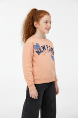 Girl’s Slim Fit Melton Round Neck Front Print Sweatshirt