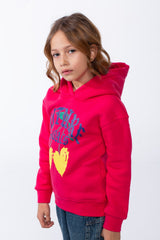 Girl’s Slim Fit Melton Printed Hooded Long Sleeve Sweatshirt