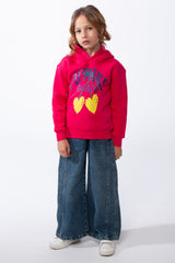 Girl’s Slim Fit Melton Printed Hooded Long Sleeve Sweatshirt