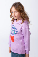 Girl’s Slim Fit Melton Printed Hooded Long Sleeve Sweatshirt
